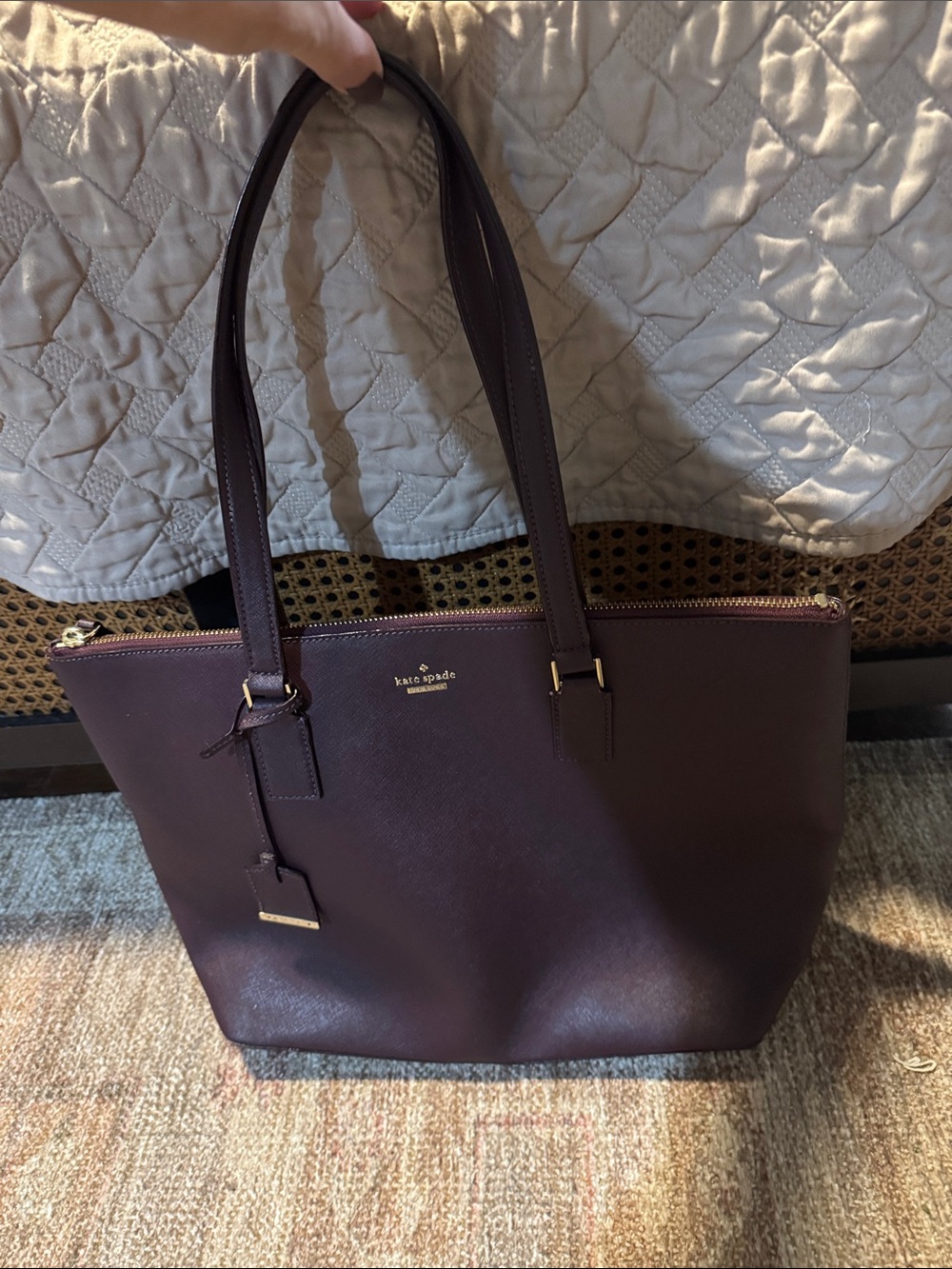 kate spade Plum Saffiano Leather Tote with Gold Hardware